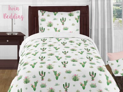 White and Green Floral Cactus Changing Pad Cover