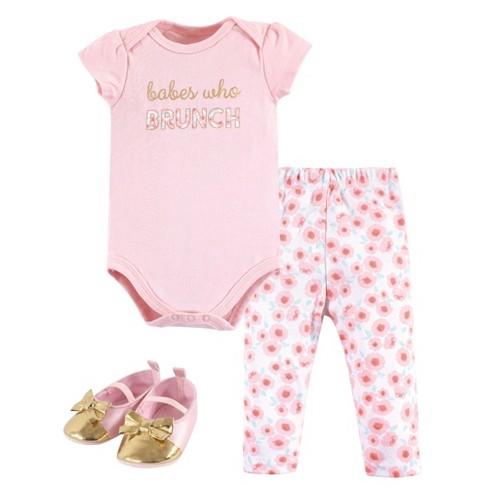 Little Treasure Baby Girl Cotton Bodysuit, Pant And Shoe 3pc Set ...