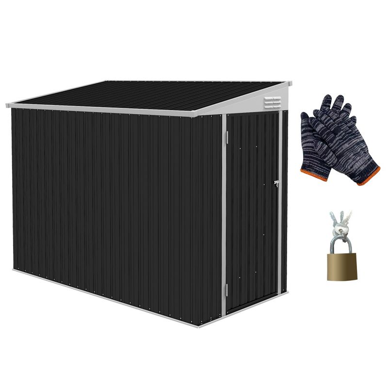 Outsunny 4' x 8' Steel Garden Storage Shed, Lean to Shed Outdoor Metal Tool House with Lockable Door & Air Vents for Backyard Patio Lawn, Dark Gray, 1 of 7