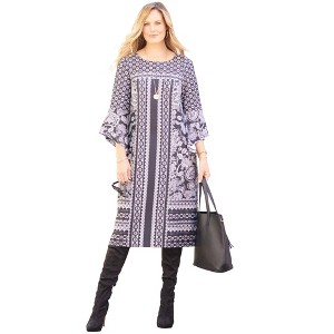 Catherines Women's Plus Size Bell Sleeve Shift Dress - 1 of 2