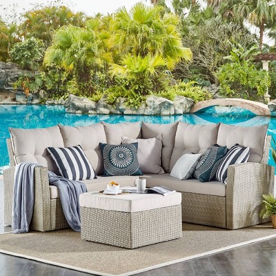 All-Weather Wicker Canaan Outdoor Double Corner Sofa Brown - Alaterre Furniture