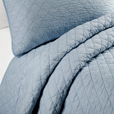 Ava Diamond Blue Cotton Full/Queen Quilt Set