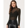 INSPIRE CHIC Women's Mesh Glitter Shiny Mock Turtleneck Long Sleeve Slim Party Shirts - 2 of 4