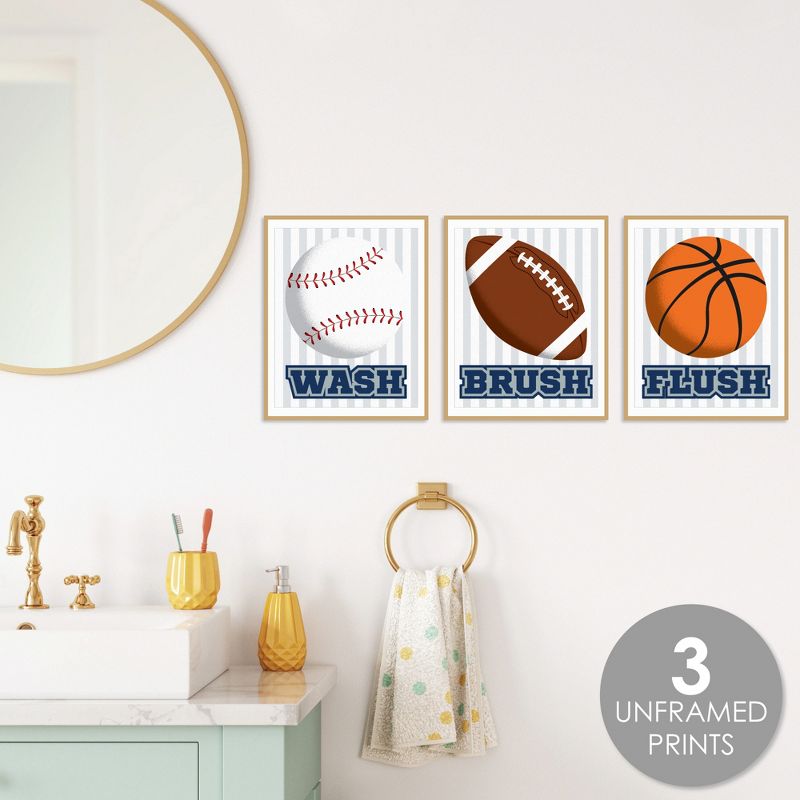 Big Dot of Happiness Go, Fight, Win - Sports - Unframed Wash, Brush, Flush - Bathroom Wall Art - 8 x 10 inches - Set of 3 Prints, 2 of 7