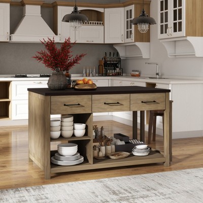 Extendable Kitchen Island Cart, 60" Kitchen Island on Wheels with Drawers, Kitchen Storage Island, Rolling Kitchen Island Table for Dining Room