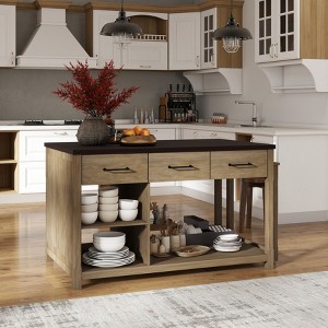 Extendable Kitchen Island Cart, 60" Kitchen Island on Wheels with Drawers, Kitchen Storage Island, Rolling Kitchen Island Table for Dining Room - 1 of 4