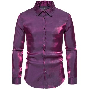 Lars Amadeus Men's Long Sleeves Button Down Prom Wedding Shiny Party Shirts - 1 of 4