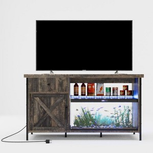 Modern TV Stand with 7-Color LED Lights & Charging Station, Heavy-Duty Multi-Purpose Storage Cabinet for Living Room/Fish Tank Storage,Brown - 1 of 4