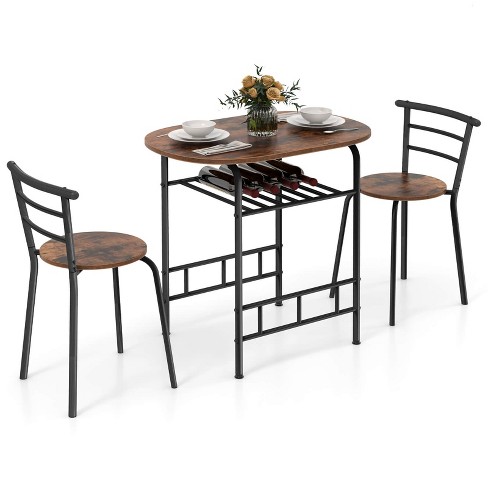 3 Pcs Dining Set Table And 2 Chairs Compact Bistro Pub Breakfast Home ...