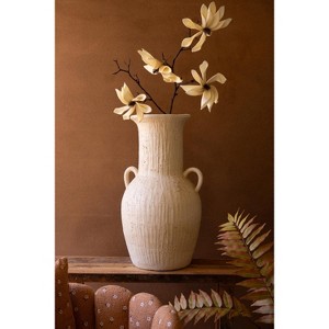 Stone Composite Beige Urn with Two Handles 26"H – Textured Decorative Vessel for Home Decor by Kalalou - 1 of 4