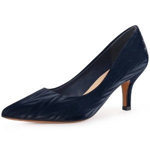 Allegra K Women's Pointed Toe Leaves Print Slip on Kitten Heel Pumps - 1 of 4