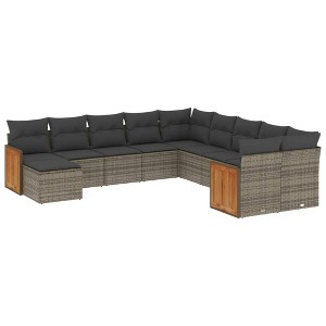 vidaXL 11 Piece Patio Sofa Set with Cushions Gray Poly Rattan - Gray and Dark Gray Without Table - 1 of 4