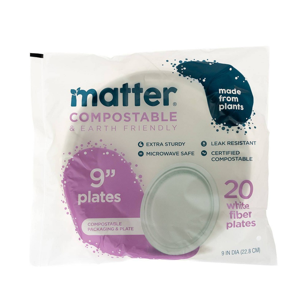 Matter Compostable Fiber Disposable Dinner Plates 9" - White - 20ct