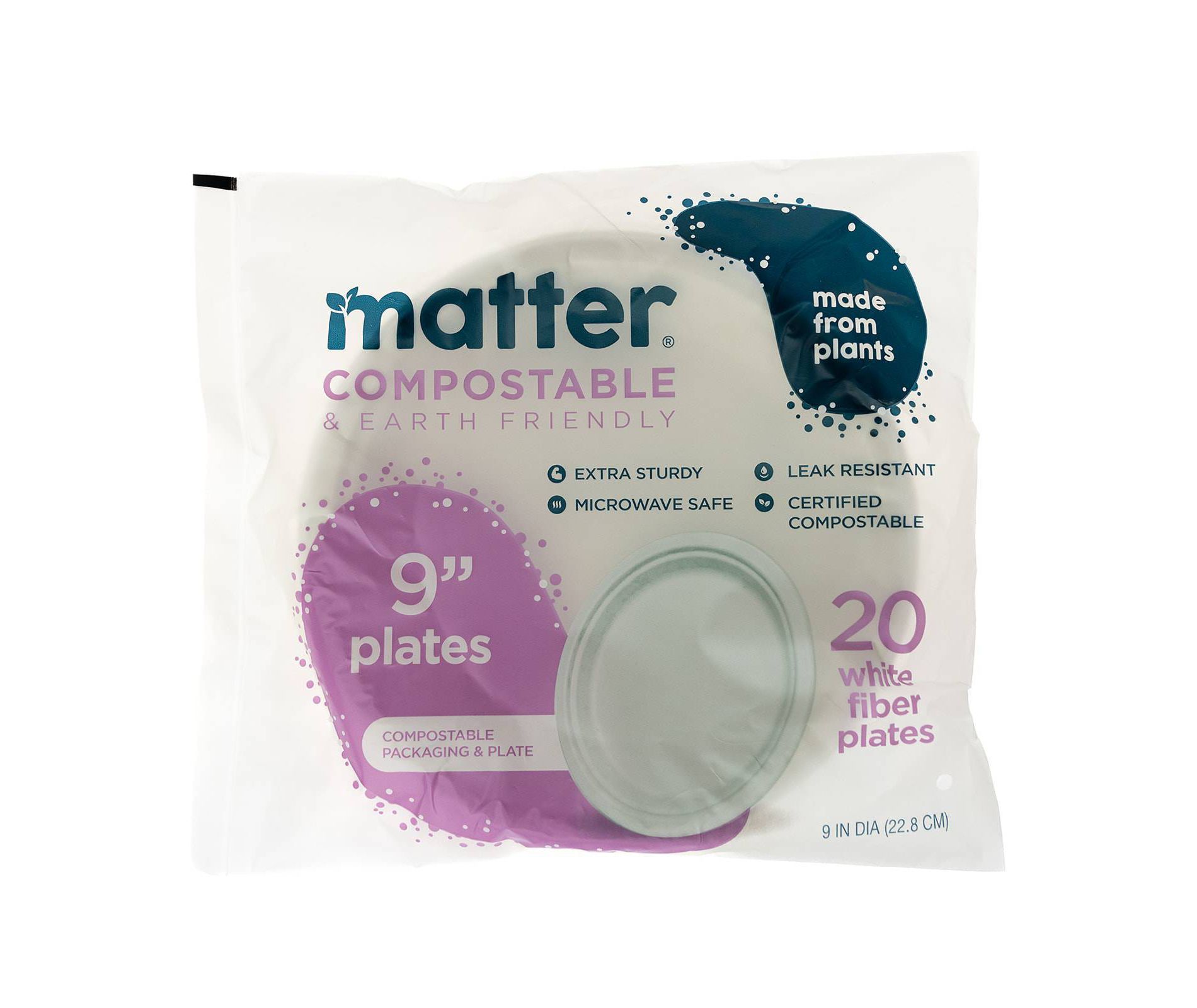 Matter Compostable Fiber Disposable Dinner Plates 9" - White - 20ct