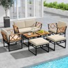 Costway 7 PCS Outdoor Conversation Set Acacia Wood Chairs & Coffee Tables Set with Ottomans - 4 of 4
