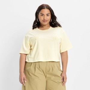 Women's Short Sleeve Seashell Beaded T-Shirt - Future Collective Cream - 1 of 4