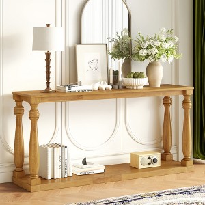 Vintage Wood Grain Console Table with Bottom Shelf and Four Vase Legs, Suitable for Entryway, Hallway, Living Room, Bedroom - 1 of 4