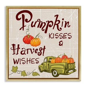 Stupell Industries Farmhouse Pumpkin Kisses Black Floater Framed Canvas Wall Art - 1 of 4