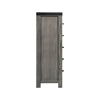 Gray Pine Transitional 5-Drawer Chest with Black Metal Trim
