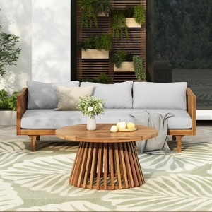Christopher Knight Home Panfilo Acacia Wood Upholstered 3 Seater Daybed with Coffee Table - 1 of 4