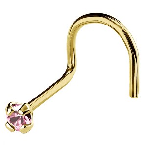 Jewelry Avalanche 22G 14K Gold Nose Screw Nose Stud with Pink Tourmaline Gemstone - 1 of 2