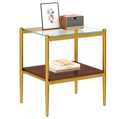 GlasFlength Living Room Modern Minimalist End Tables, Stylish and Fashion, Space Saving for Small Homes Spaces, Gold,19.1”*21.14”*15.35"