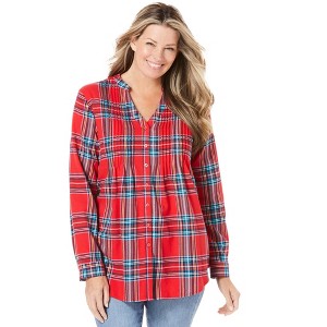 Woman Within Plus Size Pintucked Flannel Shirt - 1 of 4