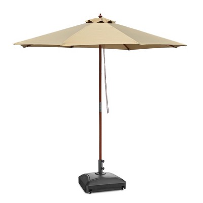 Yescom 9ft Solid Wood Outdoor Patio Umbrella with Base Included Parasol Wheels Stand for Bistro Market Garden Deck Yard Poolside