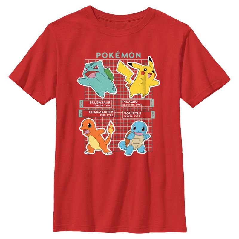 Boy's Pokemon Starters Grid Pokedex T-Shirt, 1 of 5