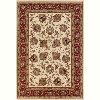 Ivory and Red Oriental Polypropylene Area Rug, 2 x 3 ft