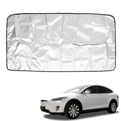 X AUTOHAUX Front Window Sunroof Coated Cloth for Tesla Model X Polyester Automotive Sunshades Black Silver 1 Pc