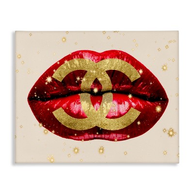 Stupell Industries Vibrant Red Sparkle Lips Fashion Designer Logo Canvas Wall Art