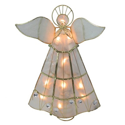 Kurt S. Adler 9.75" Lighted Gold Capiz Angel Trumpeter Christmas Tree Topper - Clear Lights