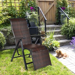 Costway Patio Rattan Folding Lounge Chair Recliner Back Adjustable Beach Yard Pool - 1 of 4