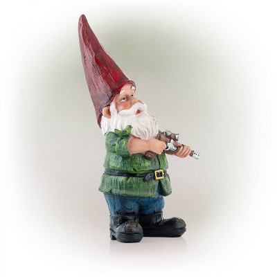 11" Green Polyresin Hunting Garden Gnome Statue