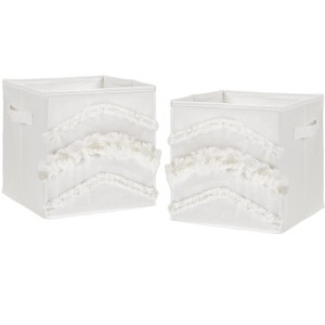 Sweet Jojo Designs Boy or Girl Gender Neutral Unisex Set of 2 Kids' Decorative Fabric Storage Bins Bohemian Fringe Ivory - 1 of 4