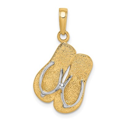 Black Bow Jewelry 14k Yellow Gold and White Rhodium Two Tone 3D Double Flip Flop Pendant