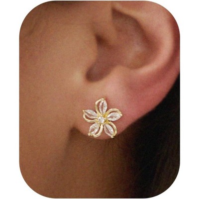 Cubic Zirconia Earrings - 14K Gold Plated Cubic Zirconia CZ Wedding Earrings for Women Bridal Bridesmaid