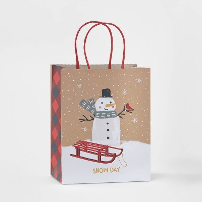 Snowman Sled Cub Gift Bag Beige/White - Wondershop™