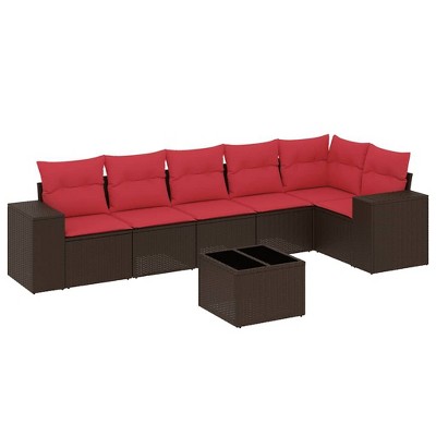 vidaXL 7 Piece Garden Sofa Set with Cushions - Brown With Table