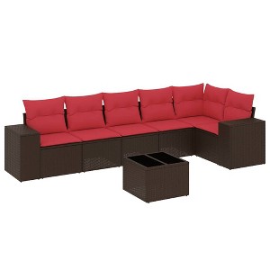 vidaXL 7 Piece Garden Sofa Set with Cushions - Brown With Table - 1 of 4