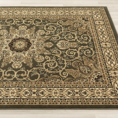 Green and Beige Floral Medallion 8' x 10' Synthetic Area Rug