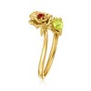 Ross-Simons 0.20 Carat Peridot Flower Bypass Ring With Single Garnet in 18kt Gold Over Sterling - 3 of 4
