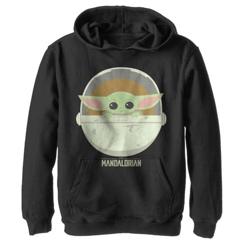 Boy s Star Wars The Mandalorian The Child Cartoon Art Bassinet Pull Over Hoodie Black Large