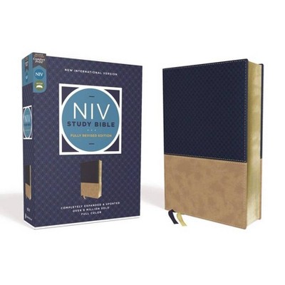 NIV Study Bible, Fully Revised Edition, Leathersoft, Navy/Tan, Red Letter, Comfort Print - by  Zondervan (Leather Bound)