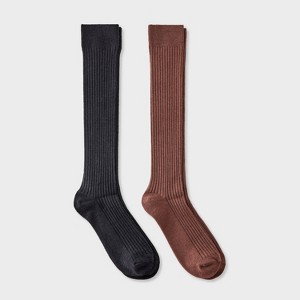 Women's Ribbed Ultra Soft Everyday Rib-Knit 2pk Knee High Socks - Auden™ Black/Brown 4-10 - 1 of 3