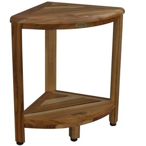 EcoDecors® SnazzyCorner® 18" Teak Wood Corner Shower Bench with Shelf in EarthyTeak Finish - Target Plus Natural 17"L x 12"D x 18"H - 1 of 4
