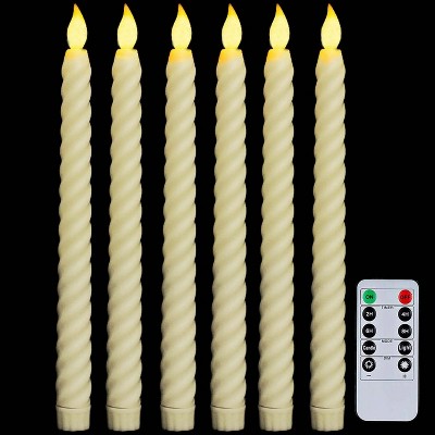 LunaLulinlk 6Pack Twisted Flameless Taper Candles 10.04'' Dripless LED Electric Candlesticks,Battery Operated 3D Flame Wick Flickering Ivory