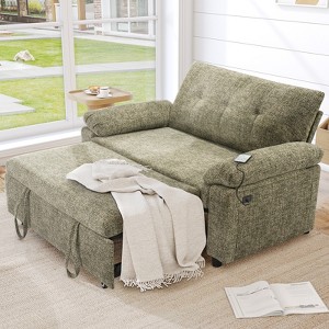 Vipbear Pull Out Sleeper Sofa & Adjustable Backrest 3-in-1 Convertible Sofa Bed,Chenile Loveseat with Side Pocket for Living Room Tool-Free Assembly - 1 of 4