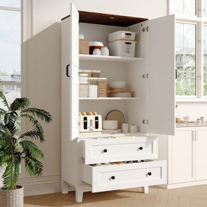 65"Farmhouse Storage Cabinet with 2 Drawers,Wooden Freestanding Floor Storage Cabinet with 2 Doors - 1 of 4